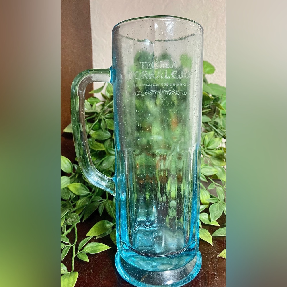 Beer Mug Stein Ice Blue Thick Heavy Glass Handle EL Tequila Grande Corralejo